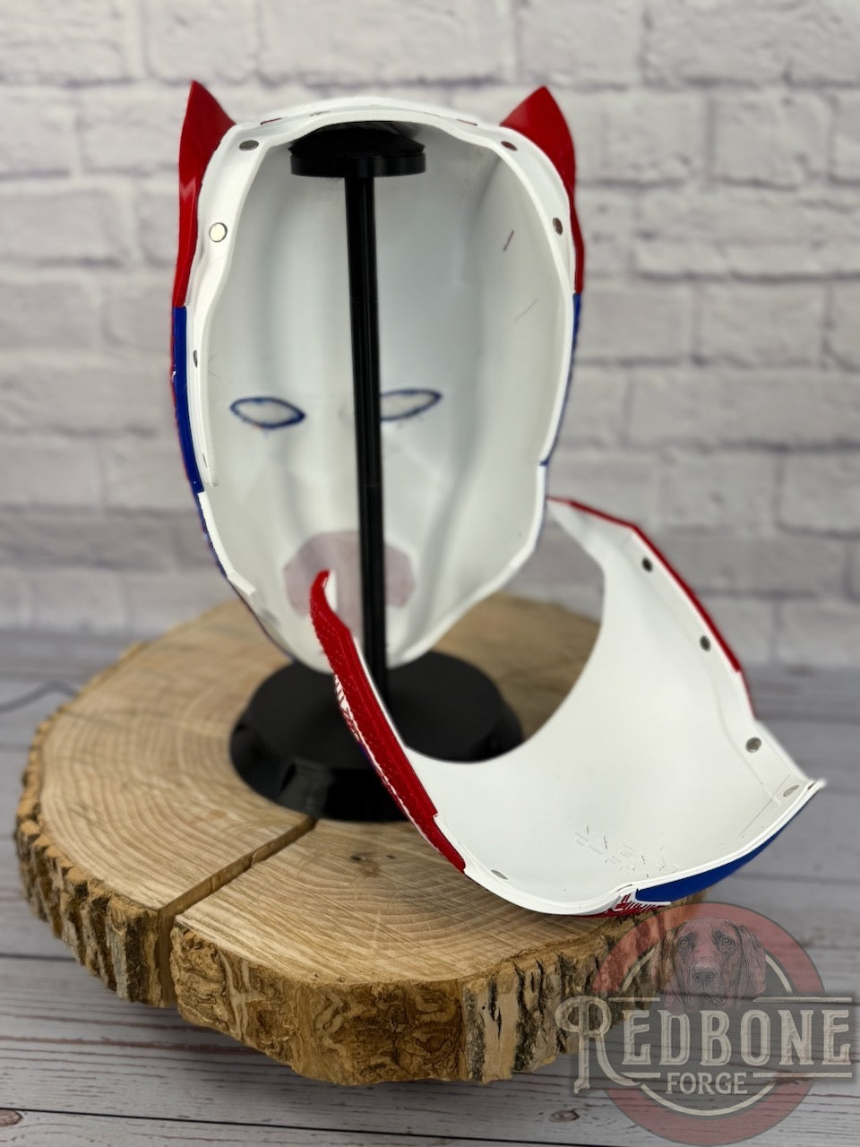 Patriots-Inspired Red, White, & Blue Tribal Cat Warrior Helmet