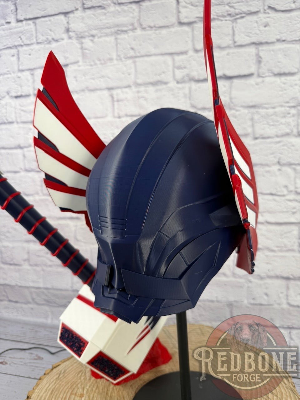 Patriots-Inspired Red, White, & Blue Norse God Helmet & Hammer
