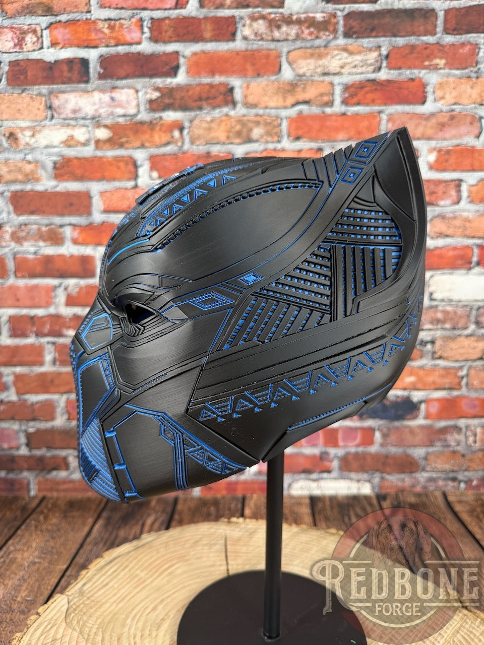 Carolina-Inspired Black & Blue Tribal Cat Warrior Helmet