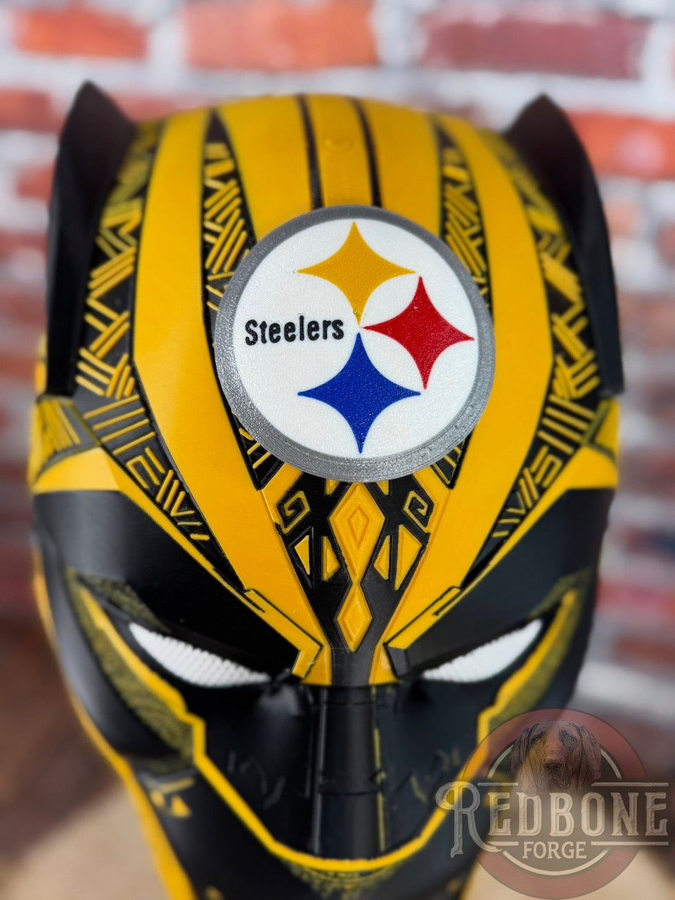 Pittsburgh Inspired Black & Gold Tribal Cat Warrior Helmet