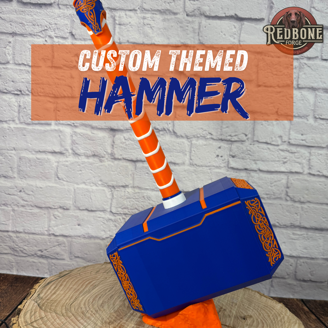 Custom Themed Mjolnir Norse God Hammer 3D Printed w/ Stand