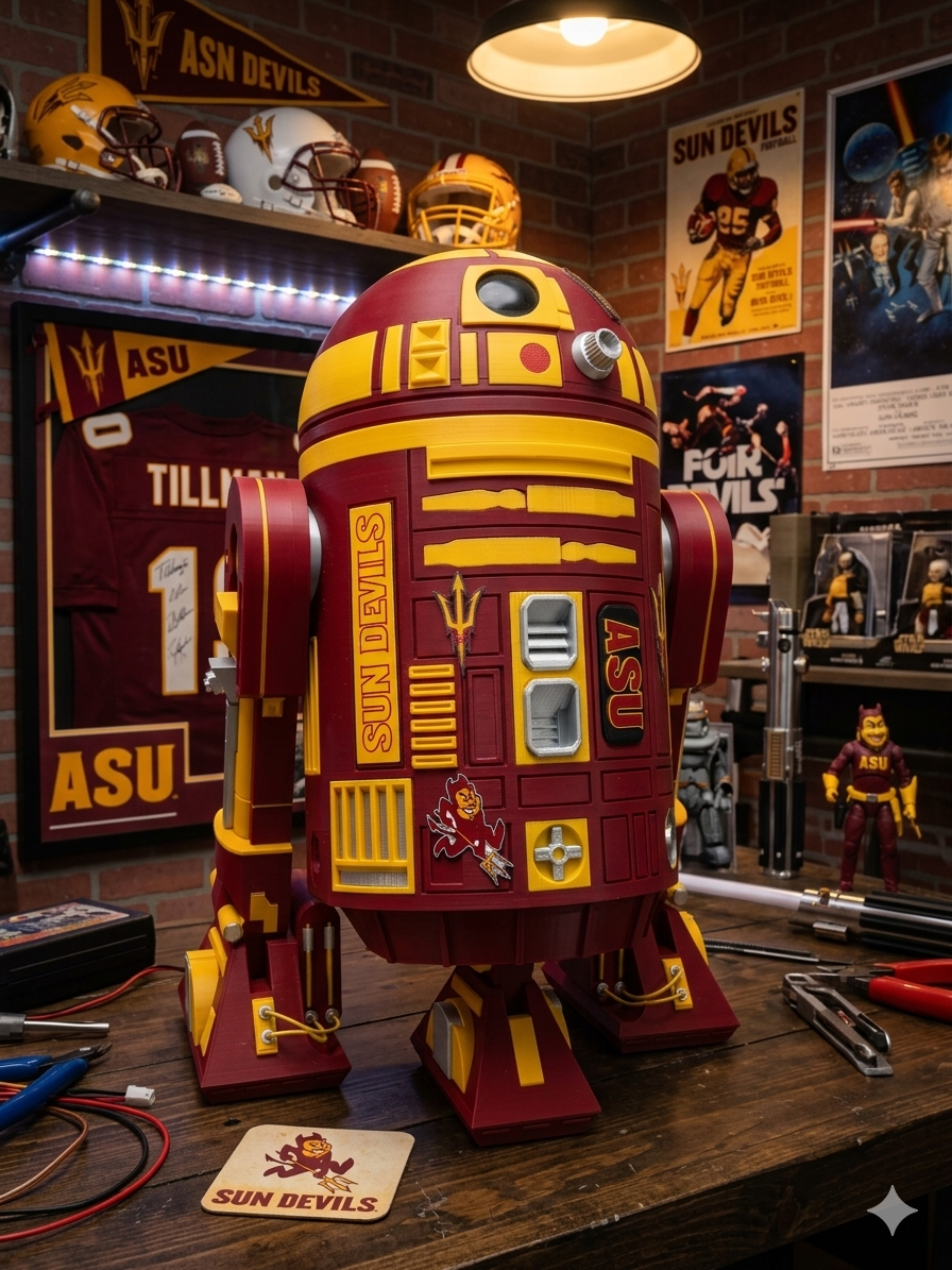 Arizona-Inspired R2 Sun Devils Red & Gold Astromech Droid