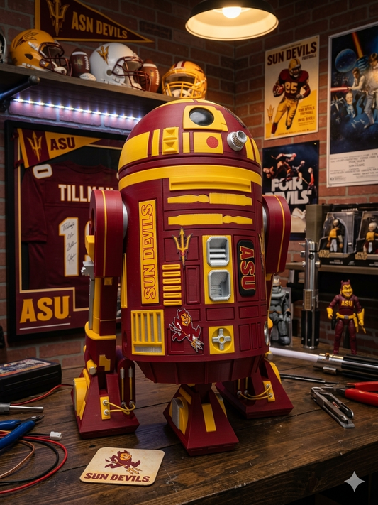 Arizona-Inspired R2 Sun Devils Red & Gold Astromech Droid