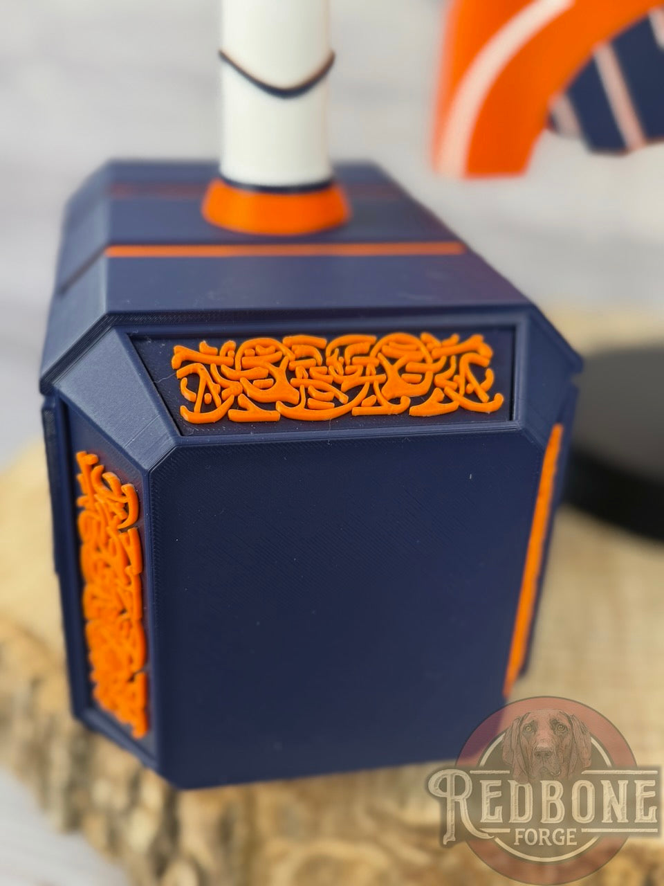 Broncos-Inspired Blue & Orange Norse God Helmet & Hammer
