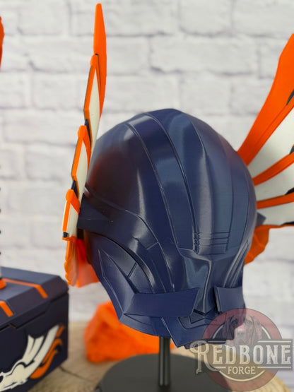 Broncos-Inspired Blue & Orange Norse God Helmet & Hammer