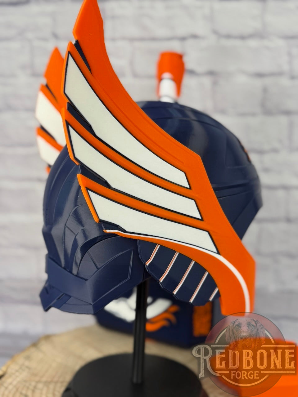Broncos-Inspired Blue & Orange Norse God Helmet & Hammer