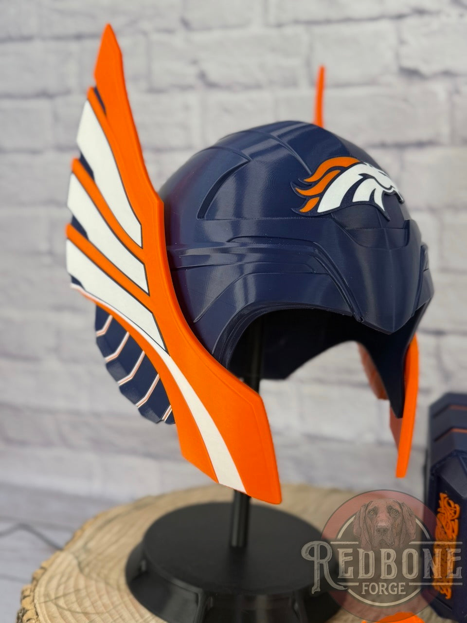 Broncos-Inspired Blue & Orange Norse God Helmet & Hammer