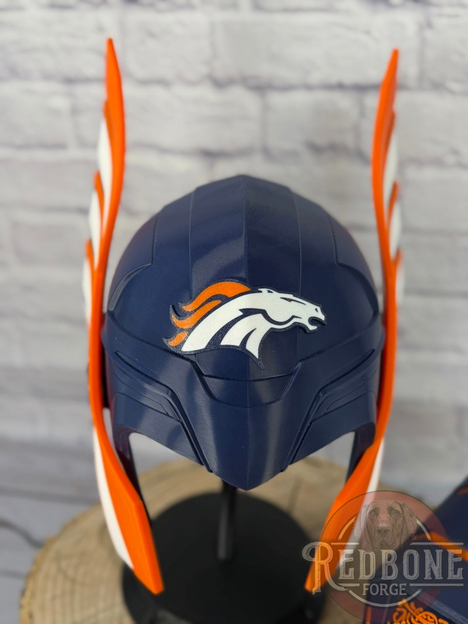 Broncos-Inspired Blue & Orange Norse God Helmet & Hammer
