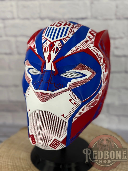TEAM USA-Inspired Red, White, & Blue Tribal Cat Warrior Helmet