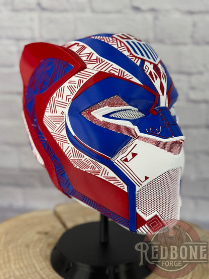 TEAM USA-Inspired Red, White, & Blue Tribal Cat Warrior Helmet
