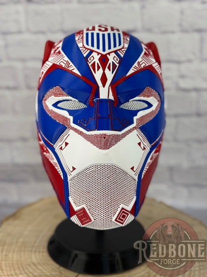 TEAM USA-Inspired Red, White, & Blue Tribal Cat Warrior Helmet