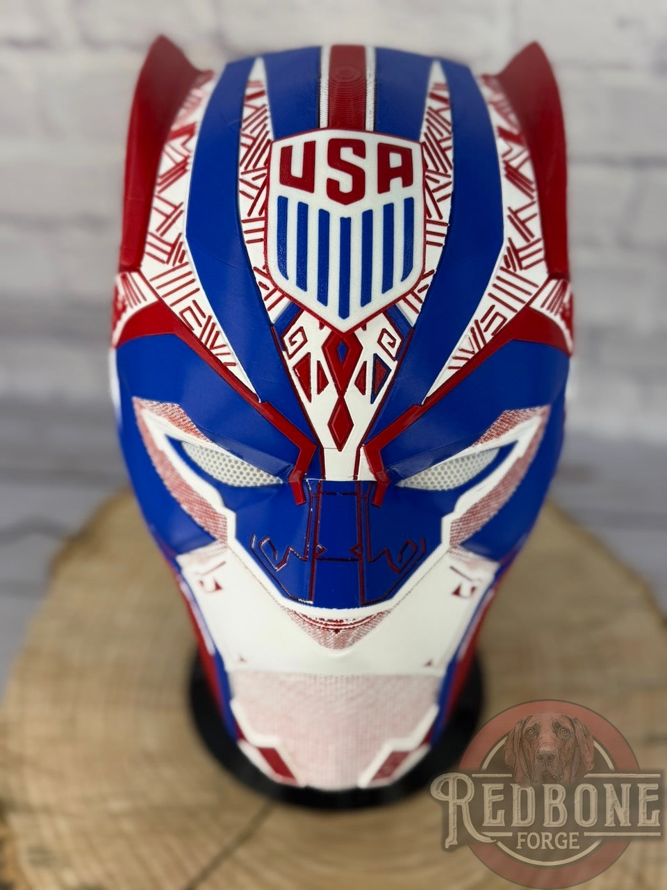 TEAM USA-Inspired Red, White, & Blue Tribal Cat Warrior Helmet