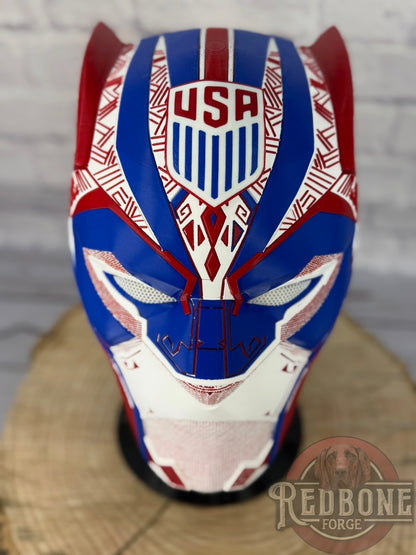TEAM USA-Inspired Red, White, & Blue Tribal Cat Warrior Helmet