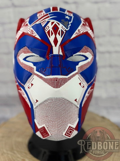 Patriots-Inspired Red, White, & Blue Tribal Cat Warrior Helmet