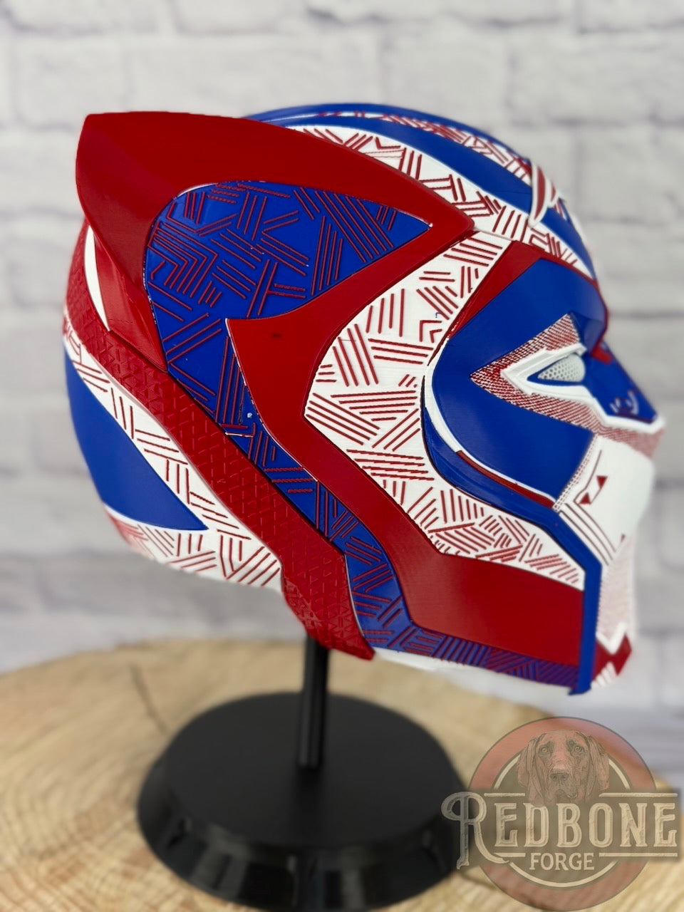 Patriots-Inspired Red, White, & Blue Tribal Cat Warrior Helmet