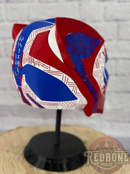 Patriots-Inspired Red, White, & Blue Tribal Cat Warrior Helmet