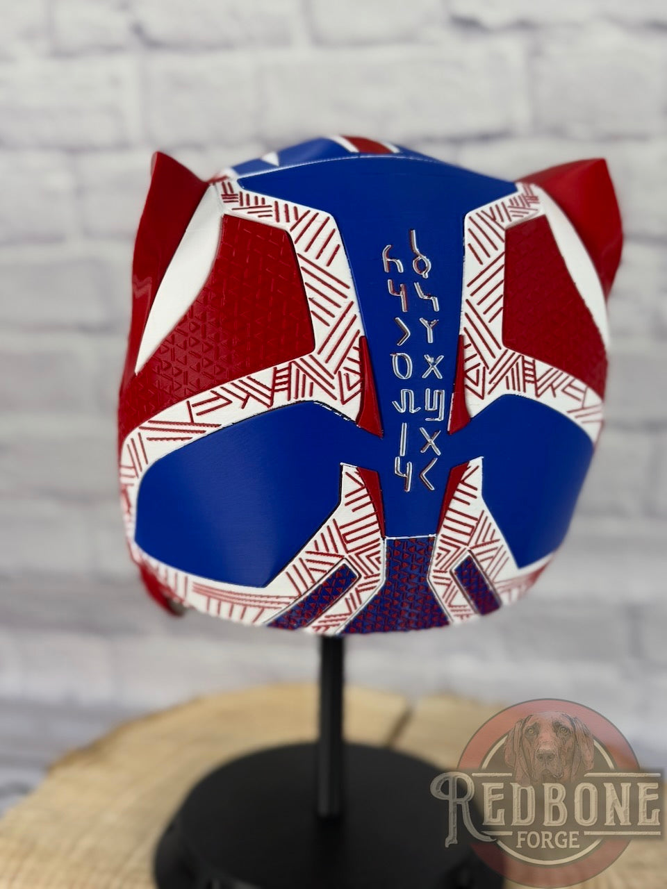 Patriots-Inspired Red, White, & Blue Tribal Cat Warrior Helmet