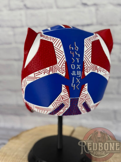 Patriots-Inspired Red, White, & Blue Tribal Cat Warrior Helmet