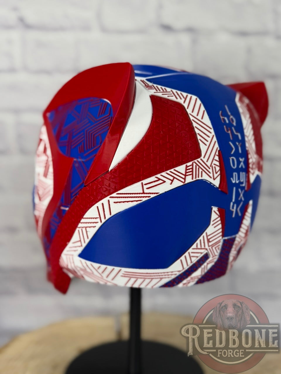 Patriots-Inspired Red, White, & Blue Tribal Cat Warrior Helmet