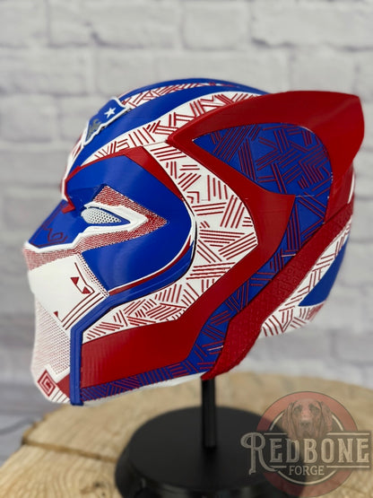 Patriots-Inspired Red, White, & Blue Tribal Cat Warrior Helmet