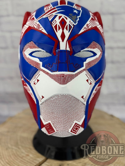 Patriots-Inspired Red, White, & Blue Tribal Cat Warrior Helmet