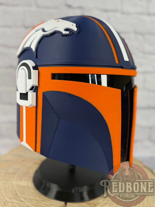 Denver-Inspired Blue and Orange Mandalorian Helmet