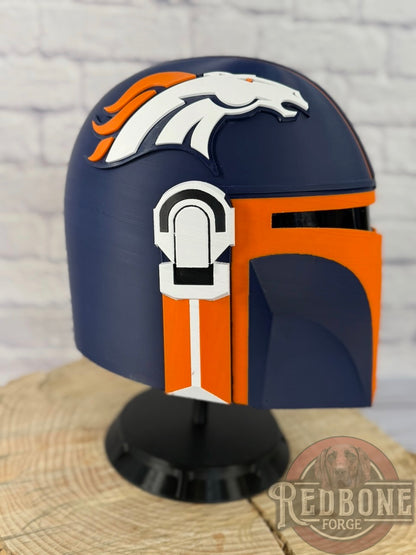 Denver-Inspired Blue and Orange Mandalorian Helmet