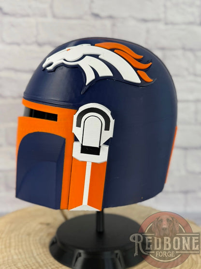 Denver-Inspired Blue and Orange Mandalorian Helmet