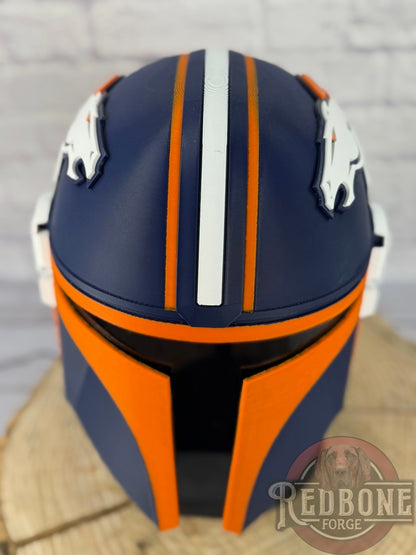 Denver-Inspired Blue and Orange Mandalorian Helmet