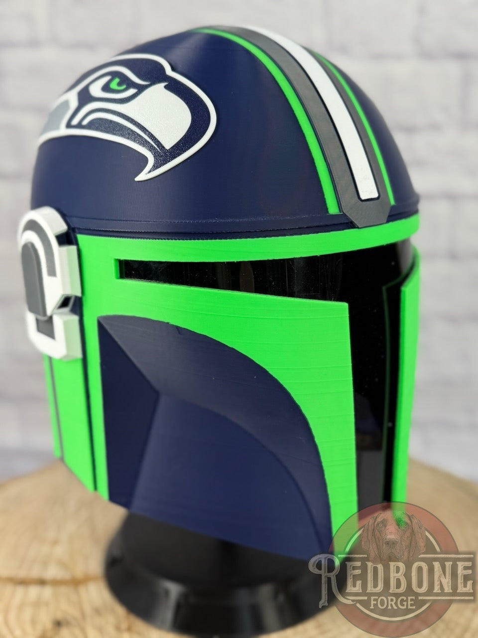 Seattle-Inspired Navy Blue & Action Green Mandalorian Helmet