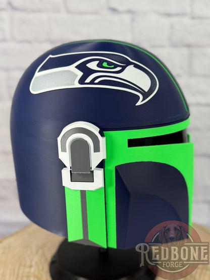 Seattle-Inspired Navy Blue & Action Green Mandalorian Helmet