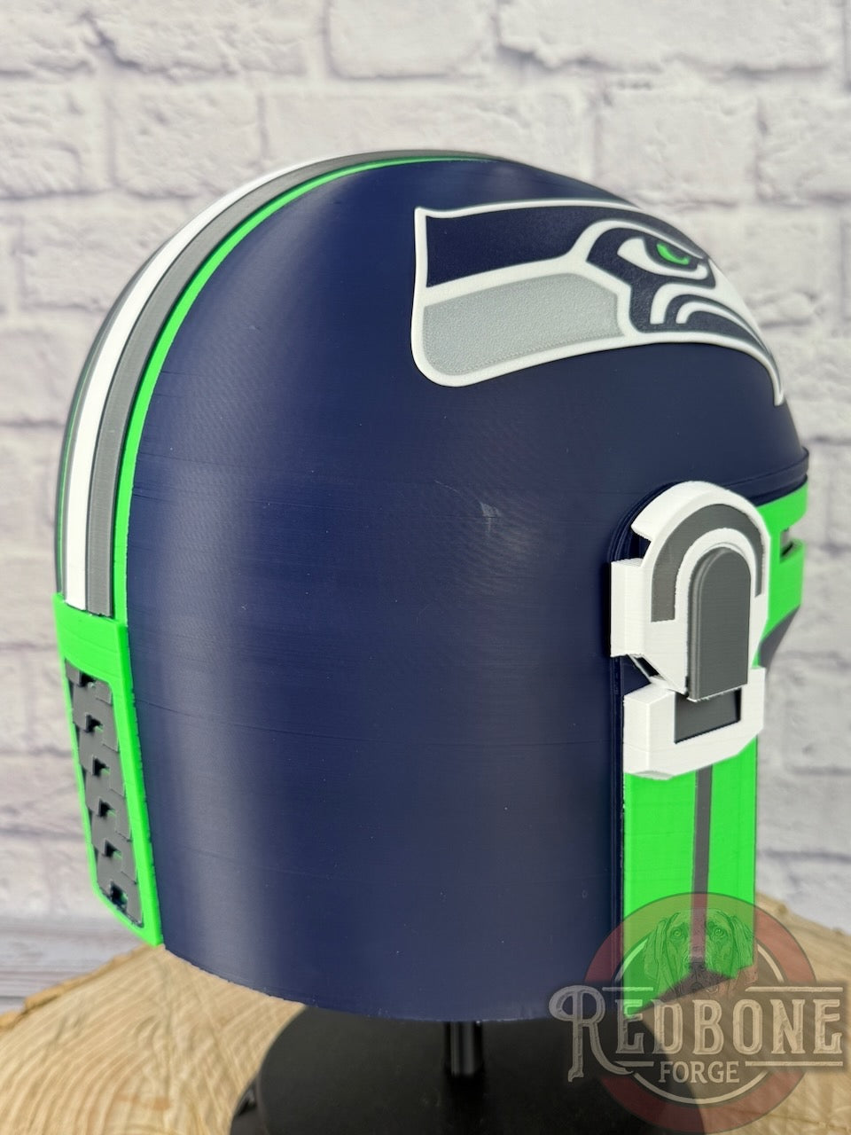 Seattle-Inspired Navy Blue & Action Green Mandalorian Helmet
