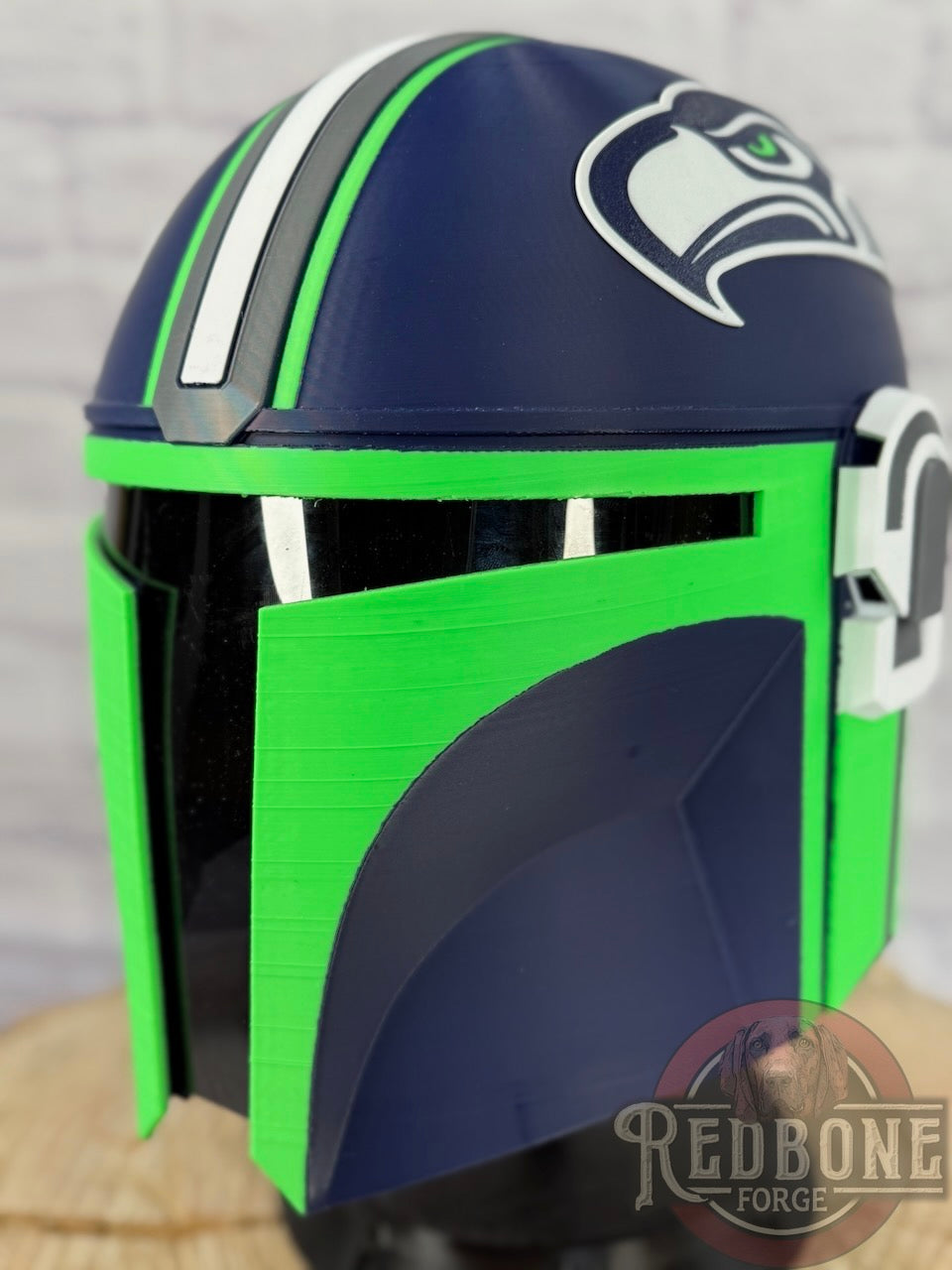 Seattle-Inspired Navy Blue & Action Green Mandalorian Helmet