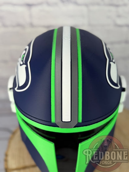 Seattle-Inspired Navy Blue & Action Green Mandalorian Helmet