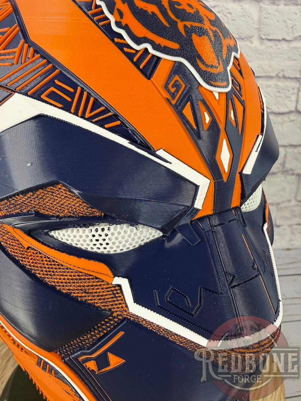 Chicago-Inspired Orange & Blue Tribal Cat Warrior Helmet