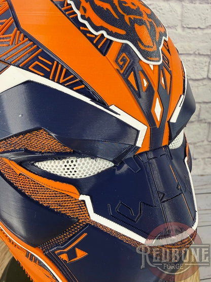 Chicago-Inspired Orange & Blue Tribal Cat Warrior Helmet