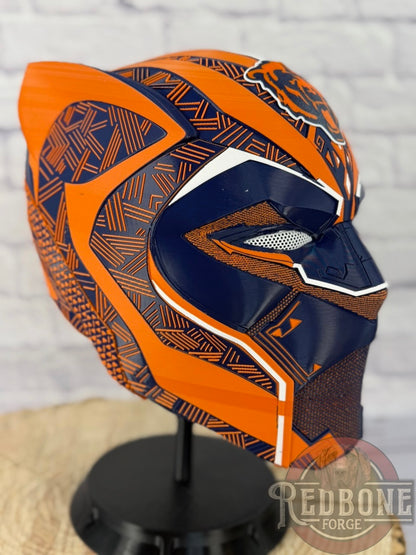 Chicago-Inspired Orange & Blue Tribal Cat Warrior Helmet
