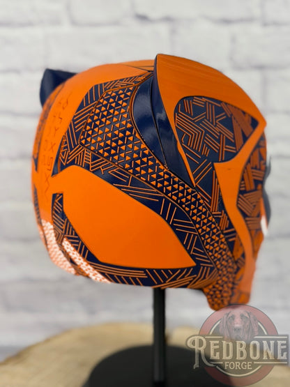 Chicago-Inspired Orange & Blue Tribal Cat Warrior Helmet
