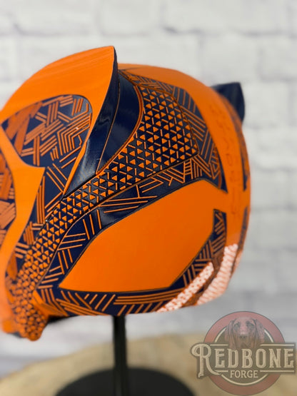 Chicago-Inspired Orange & Blue Tribal Cat Warrior Helmet