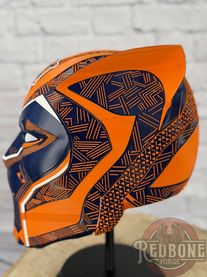 Chicago-Inspired Orange & Blue Tribal Cat Warrior Helmet