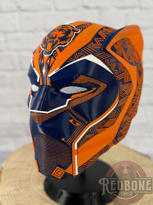 Chicago-Inspired Orange & Blue Tribal Cat Warrior Helmet