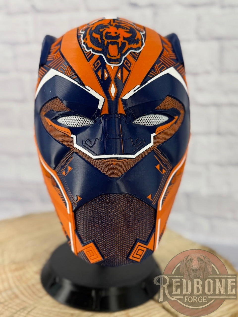Chicago-Inspired Orange & Blue Tribal Cat Warrior Helmet