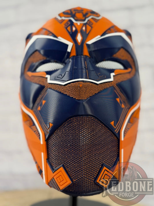 Chicago-Inspired Orange & Blue Tribal Cat Warrior Helmet