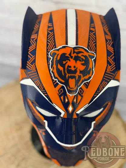 Chicago-Inspired Orange & Blue Tribal Cat Warrior Helmet