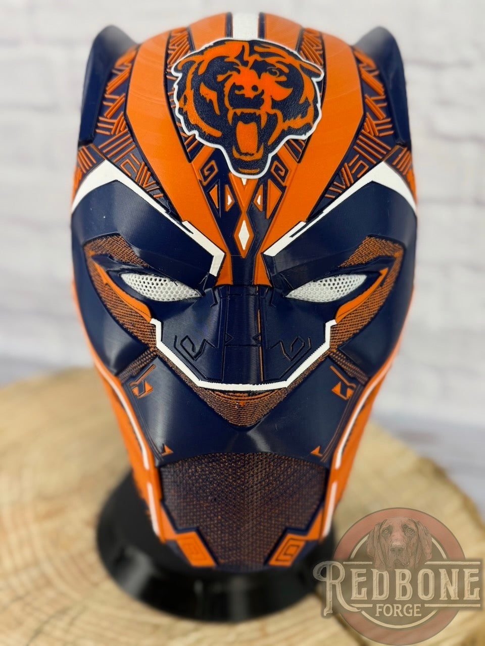 Chicago-Inspired Orange & Blue Tribal Cat Warrior Helmet