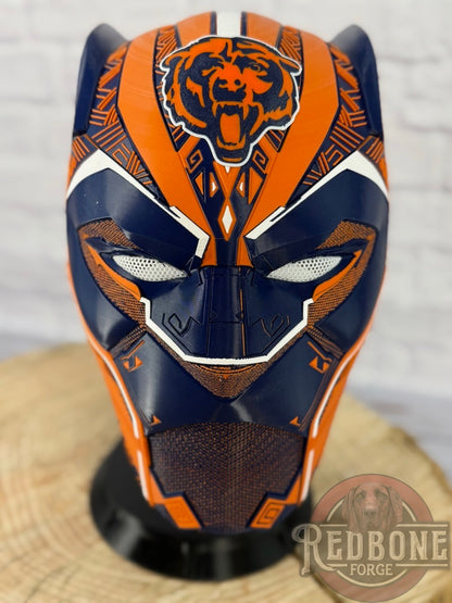 Chicago-Inspired Orange & Blue Tribal Cat Warrior Helmet