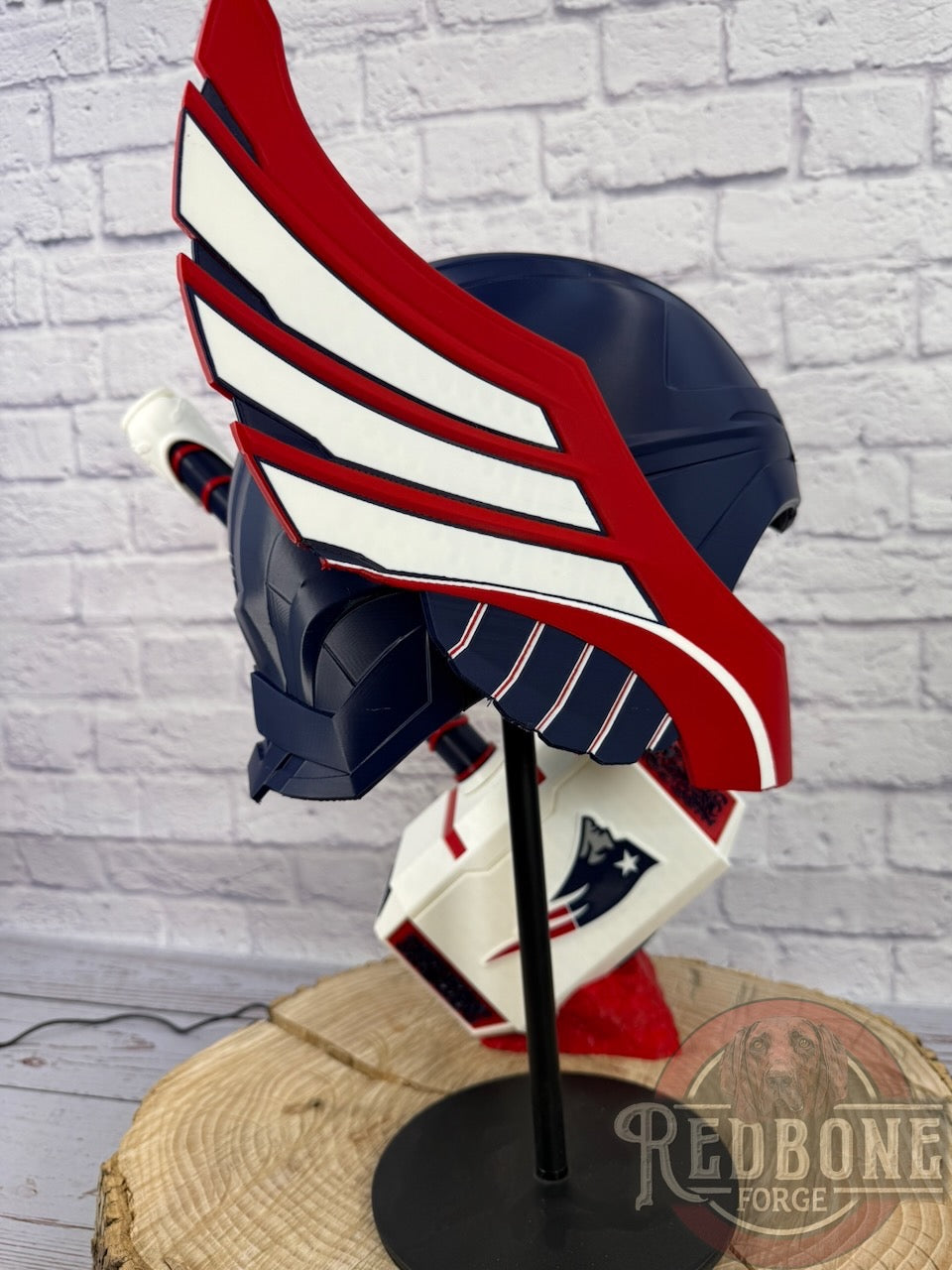 Patriots-Inspired Red, White, & Blue Norse God Helmet & Hammer