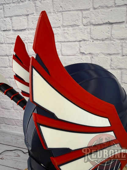Patriots-Inspired Red, White, & Blue Norse God Helmet & Hammer