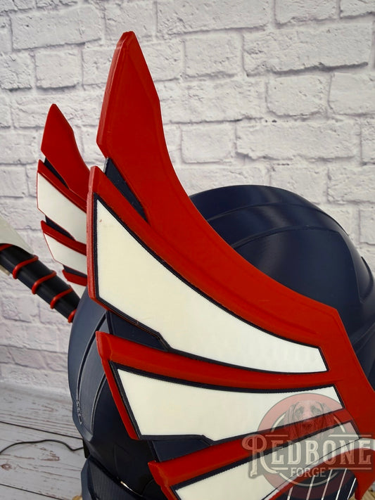 Patriots-Inspired Red, White, & Blue Norse God Helmet & Hammer