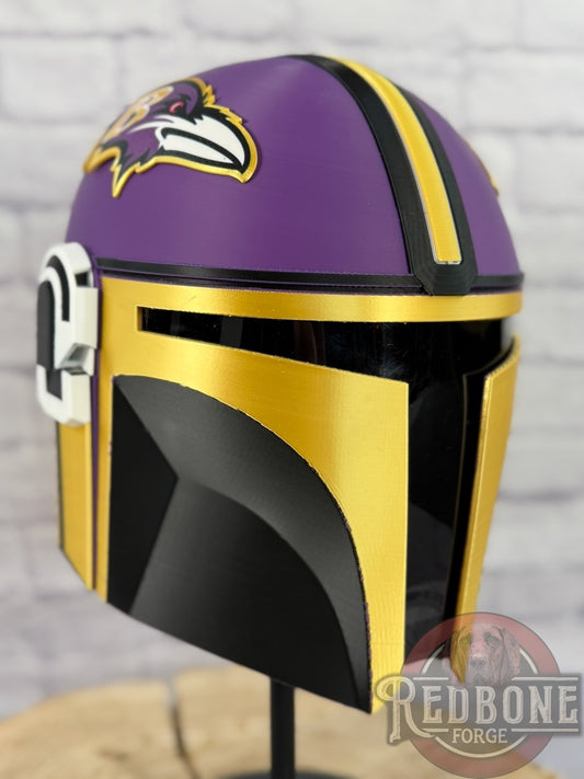 Baltimore-Inspired Purple, Gold, & Black Mandalorian Helmet